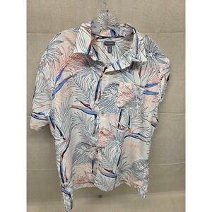 Van Heusen Mens XL Tropical Bird of Paradise Palm Print Button Down Shirt White